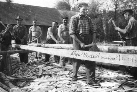 Obr. 24 Veselá-1959-KD-stavba-příprava trámů a krokví před fojtskou stodolou-II.jpg